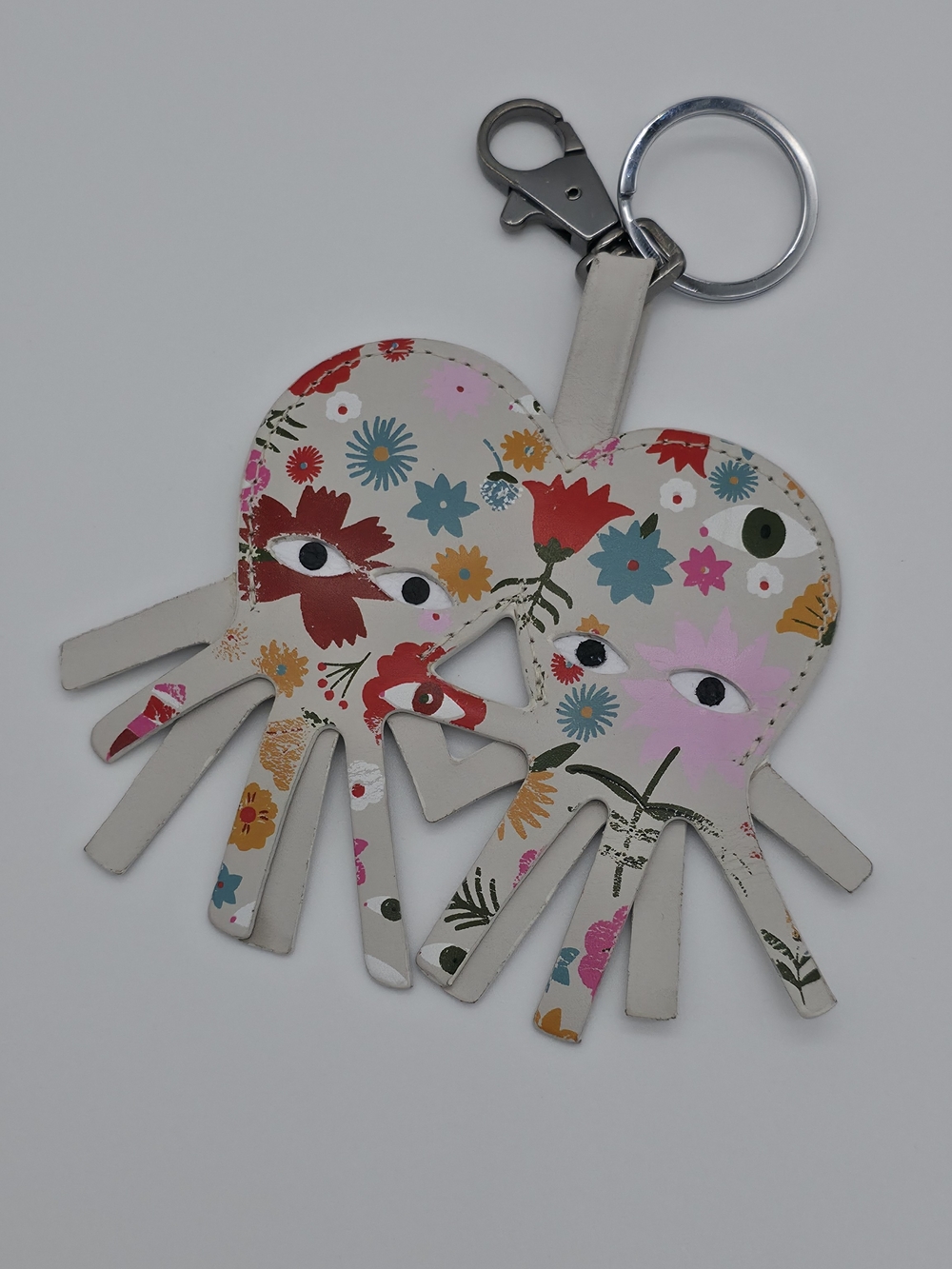 Min & Mon Floral Heart Octopus Keychain - Cream with Multicolor Flowers